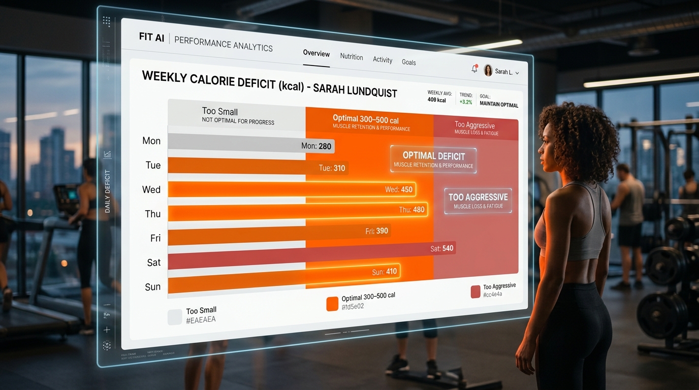 AI fitness dashboard showing calorie deficit calculation