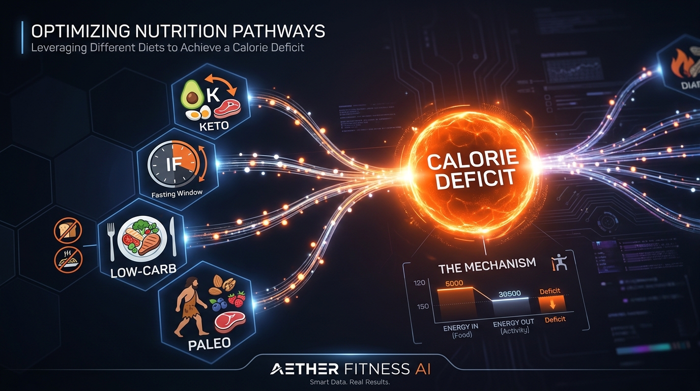 AI fitness dashboard showing calorie deficit calculation