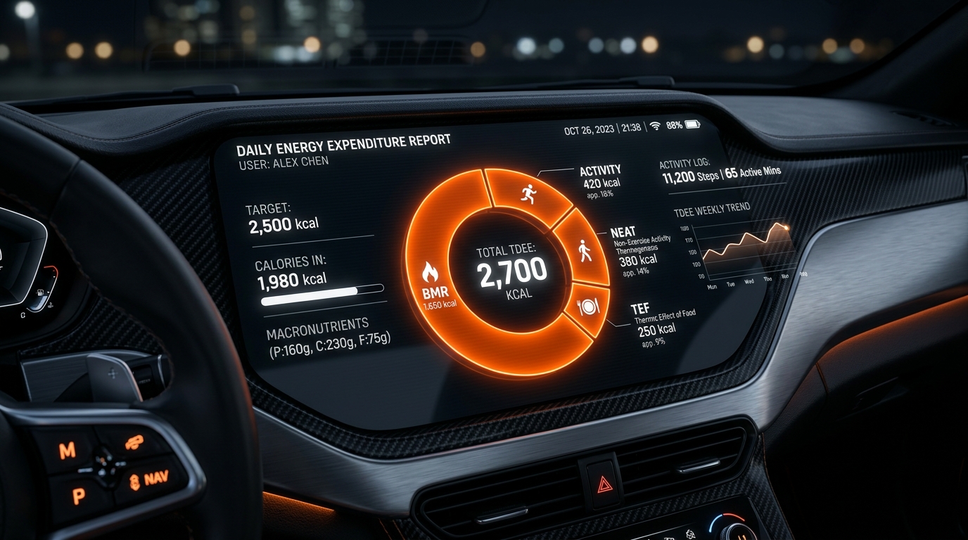 AI fitness dashboard showing calorie deficit calculation