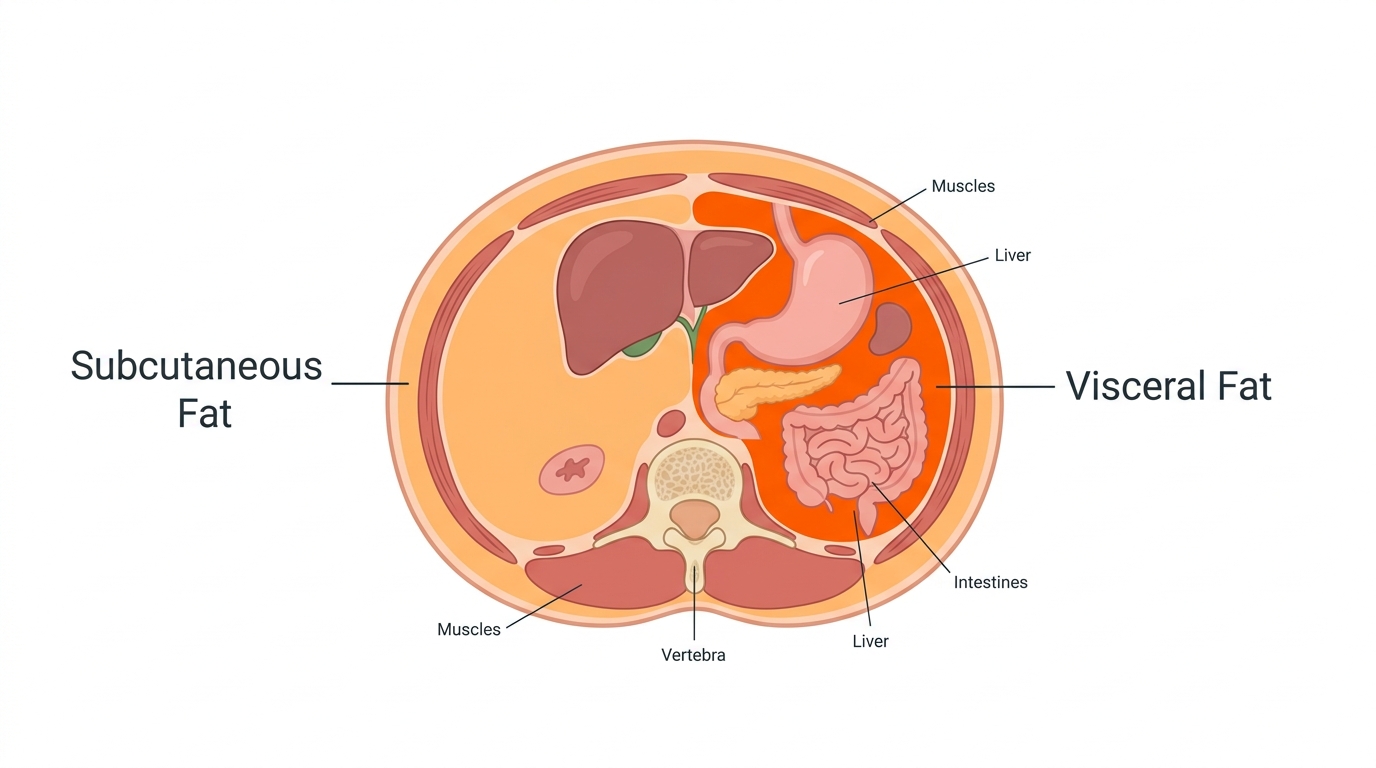 Visceral fat vs subcutaneous fat diagram — belly fat types explained